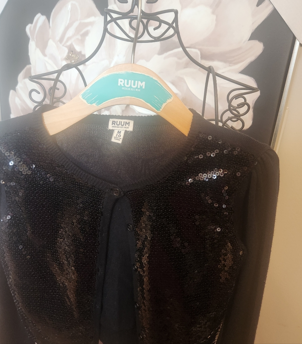 Girl's - RUUM Black Sequin Cropped Cardigan